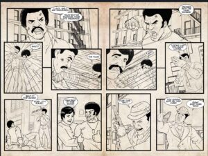 SOAH Page 20-21 basic layout. The Champ and HellYeah fight in a back alley